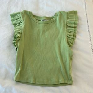 Adorable ZARA green ruffled sleeve ribbed crop tank top. Size small. Never worn.